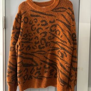 Ava & Viv Orange and Brown Animal-Print Crewneck Sweater
